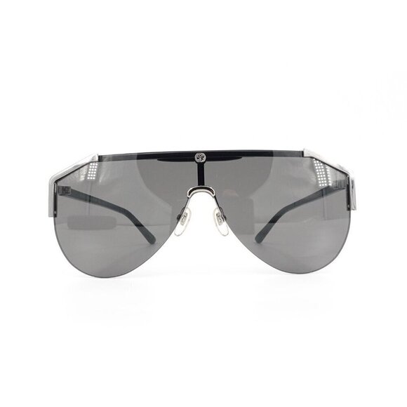 Gucci GG0584 Shield Sunglasses Silver Black OS - Picture 1 of 16